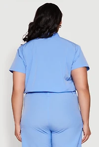 Womens Plus Size Nylon Utility Zip Front Top, Blue, Size 2X