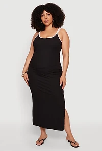 Plus Double Strap Cami and Side Slit Skirt Set