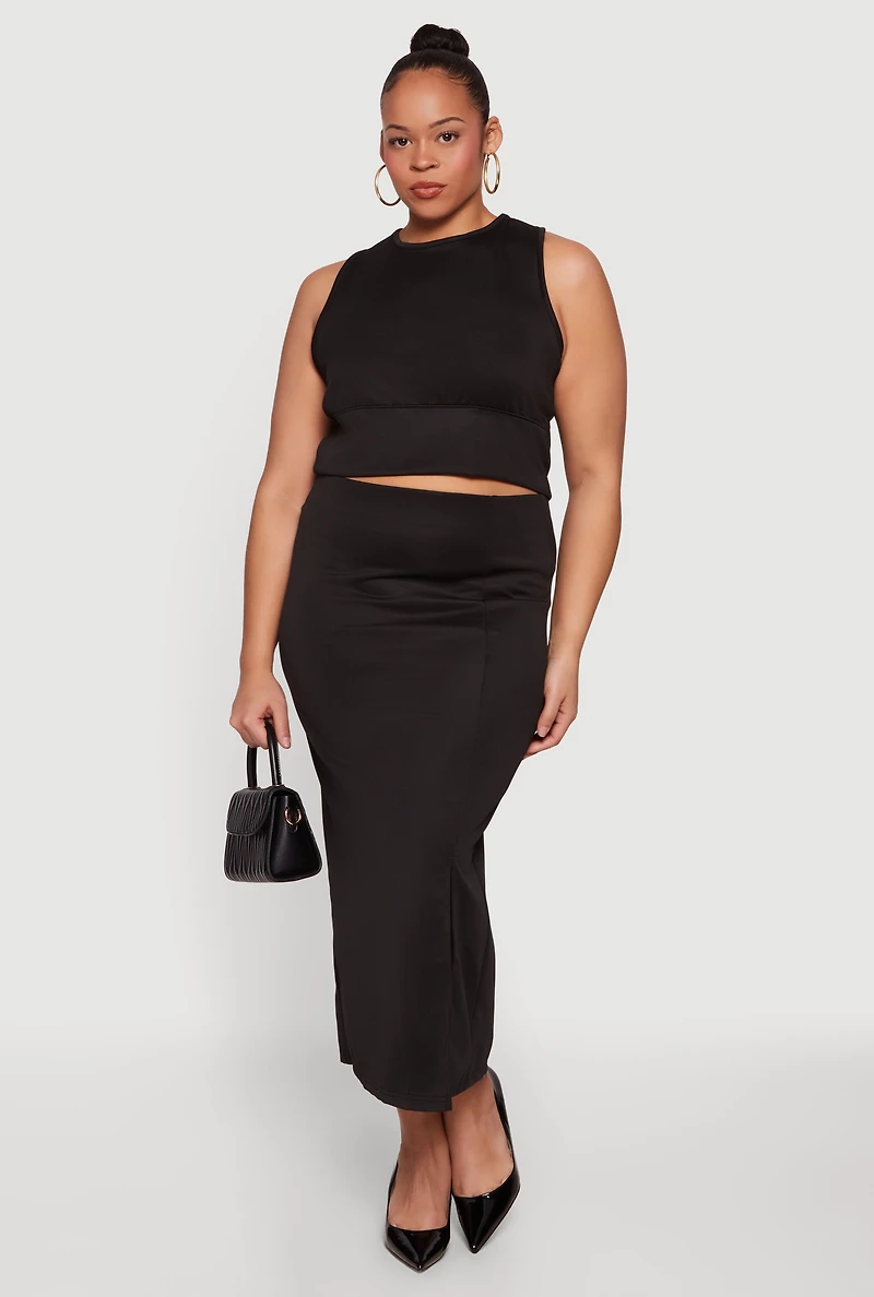 Plus High Neck Crop Top and Skirt 2 Piece Set