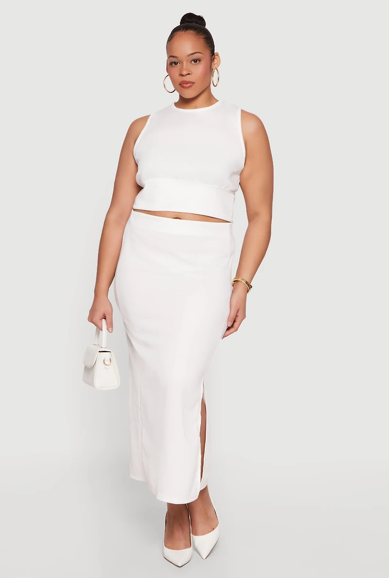 Plus High Neck Crop Top and Skirt 2 Piece Set