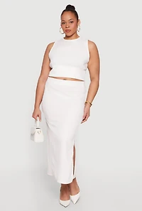 Plus High Neck Crop Top and Skirt 2 Piece Set