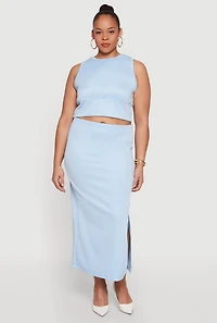 Plus High Neck Crop Top and Skirt 2 Piece Set