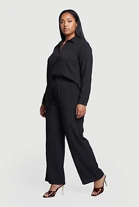 Plus Long Sleeve Button Front Shirt and Casual Pants
