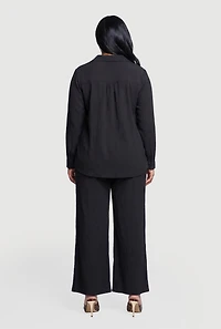 Plus Long Sleeve Button Front Shirt and Casual Pants