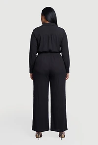 Plus Long Sleeve Button Front Shirt and Casual Pants
