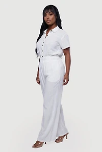 Plus Drop Shoulder Button Front Shirt and Casual Pants