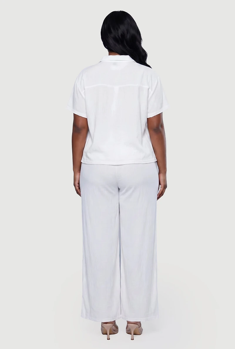 Plus Drop Shoulder Button Front Shirt and Casual Pants