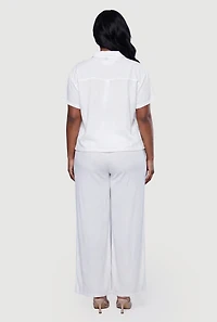 Plus Drop Shoulder Button Front Shirt and Casual Pants