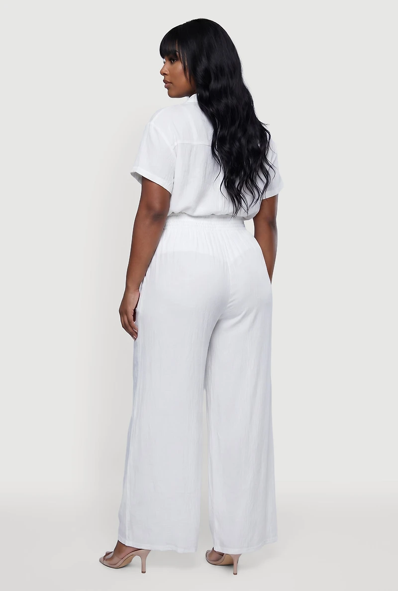 Plus Drop Shoulder Button Front Shirt and Casual Pants
