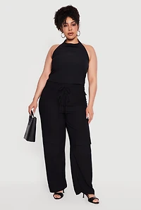 Plus Crepe Knit Halter Top and Cargo Pants Set