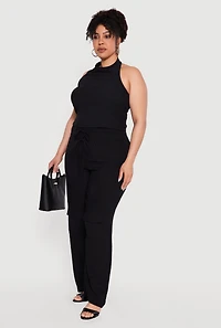 Plus Crepe Knit Halter Top and Cargo Pants Set
