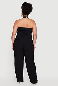 Plus Crepe Knit Halter Top and Cargo Pants Set