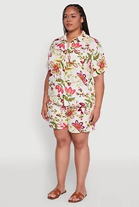 Womens Plus Size Floral Print Button Front Shirt, Multi, Size 3X