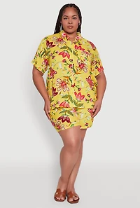 Womens Plus Size Floral Print Button Front Shirt, Multi, Size 2X