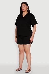 Womens Plus Size Classic Fit Button Front Short Sleeve Shirt, Black, Size 3X