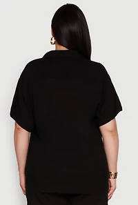 Womens Plus Size Classic Fit Button Front Short Sleeve Shirt, Black, Size 3X