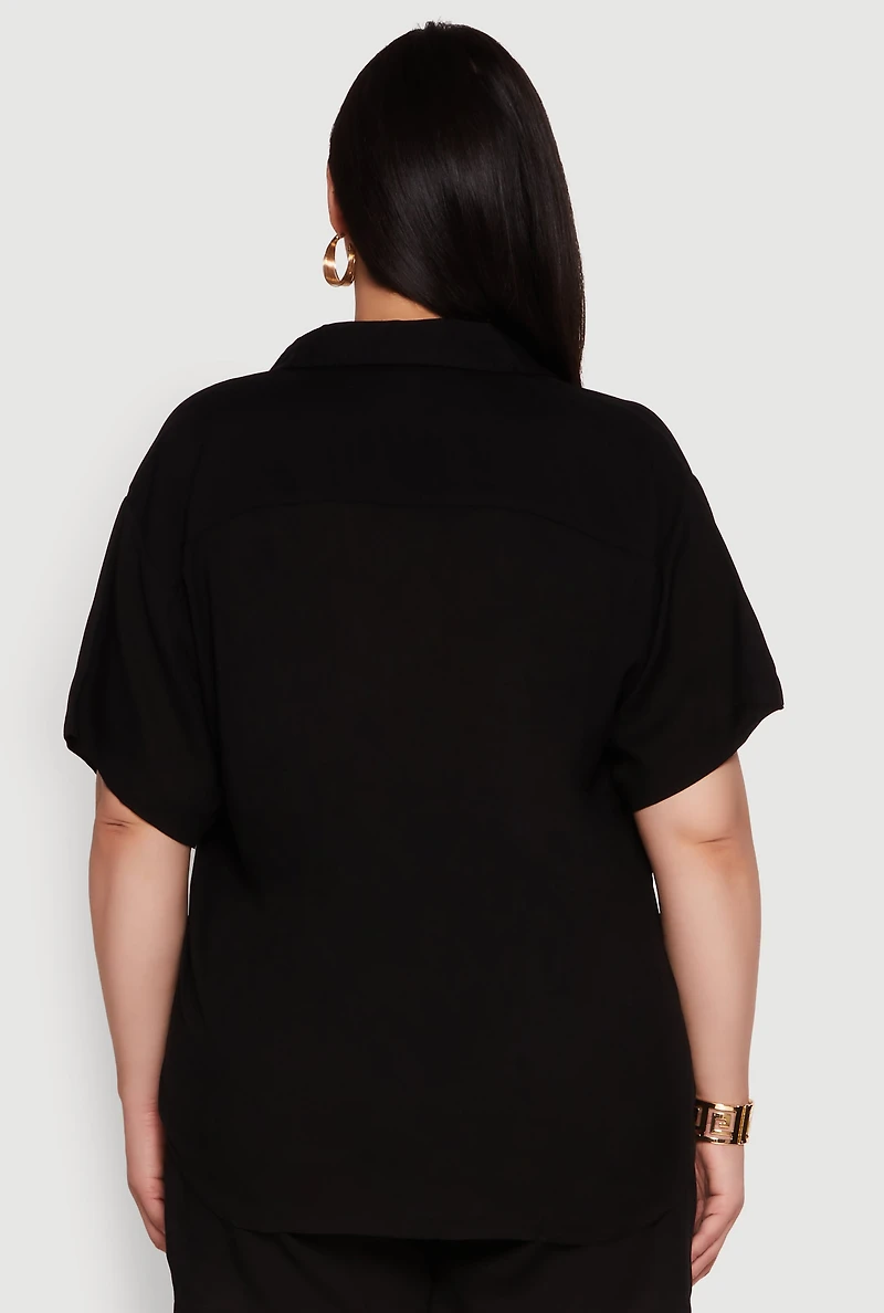 Womens Plus Classic Fit Button Front Short Sleeve Shirt,