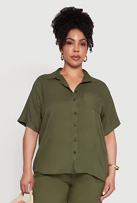 Plus Classic Fit Button Front Short Sleeve Shirt