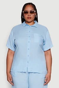 Womens Plus Classic Fit Button Front Short Sleeve Shirt, 2X