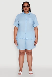 Womens Plus Classic Fit Button Front Short Sleeve Shirt, 2X