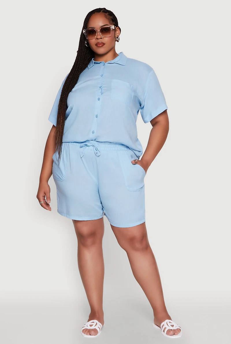 Womens Plus Classic Fit Button Front Short Sleeve Shirt, 2X