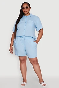 Womens Plus Classic Fit Button Front Short Sleeve Shirt, 2X