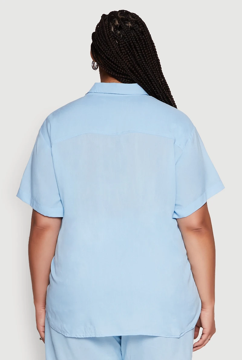 Womens Plus Classic Fit Button Front Short Sleeve Shirt, 2X