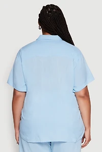 Womens Plus Classic Fit Button Front Short Sleeve Shirt, 2X