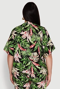 Womens Plus Size Tropical Leaf Print Kimono with Open Front Classic Fit, Multi, Size 2X