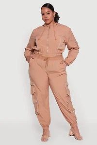 Womens Plus Cargo Pocket Sleeve Cropped Track Jacket,