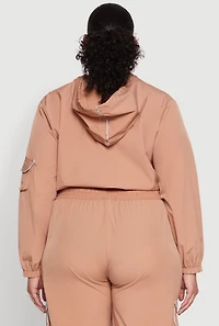 Womens Plus Cargo Pocket Sleeve Cropped Track Jacket,