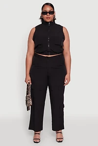 Womens Plus Sleeveless Utility Zip Front Top,
