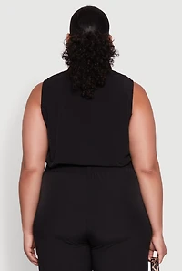 Womens Plus Sleeveless Utility Zip Front Top,