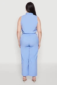 Womens Plus Size Sleeveless Utility Zip Front Top, Blue, Size 2X