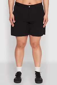 Womens Plus High Waisted Cargo Pocket Shorts,