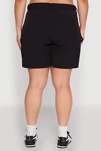 Womens Plus High Waisted Cargo Pocket Shorts,