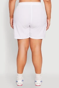 Womens Plus High Waisted Cargo Pocket Shorts, White,