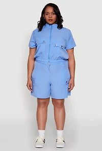 Womens Plus High Waisted Cargo Pocket Shorts,