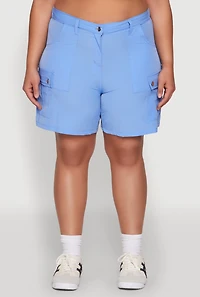 Womens Plus High Waisted Cargo Pocket Shorts,