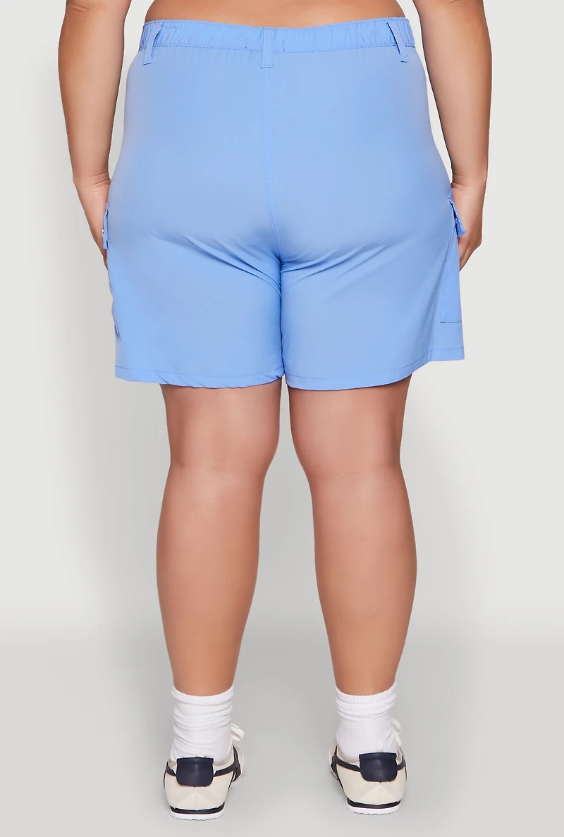 Womens Plus High Waisted Cargo Pocket Shorts,