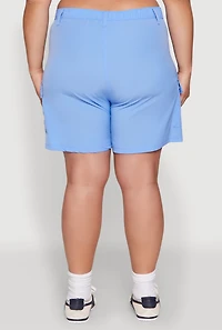 Womens Plus High Waisted Cargo Pocket Shorts,