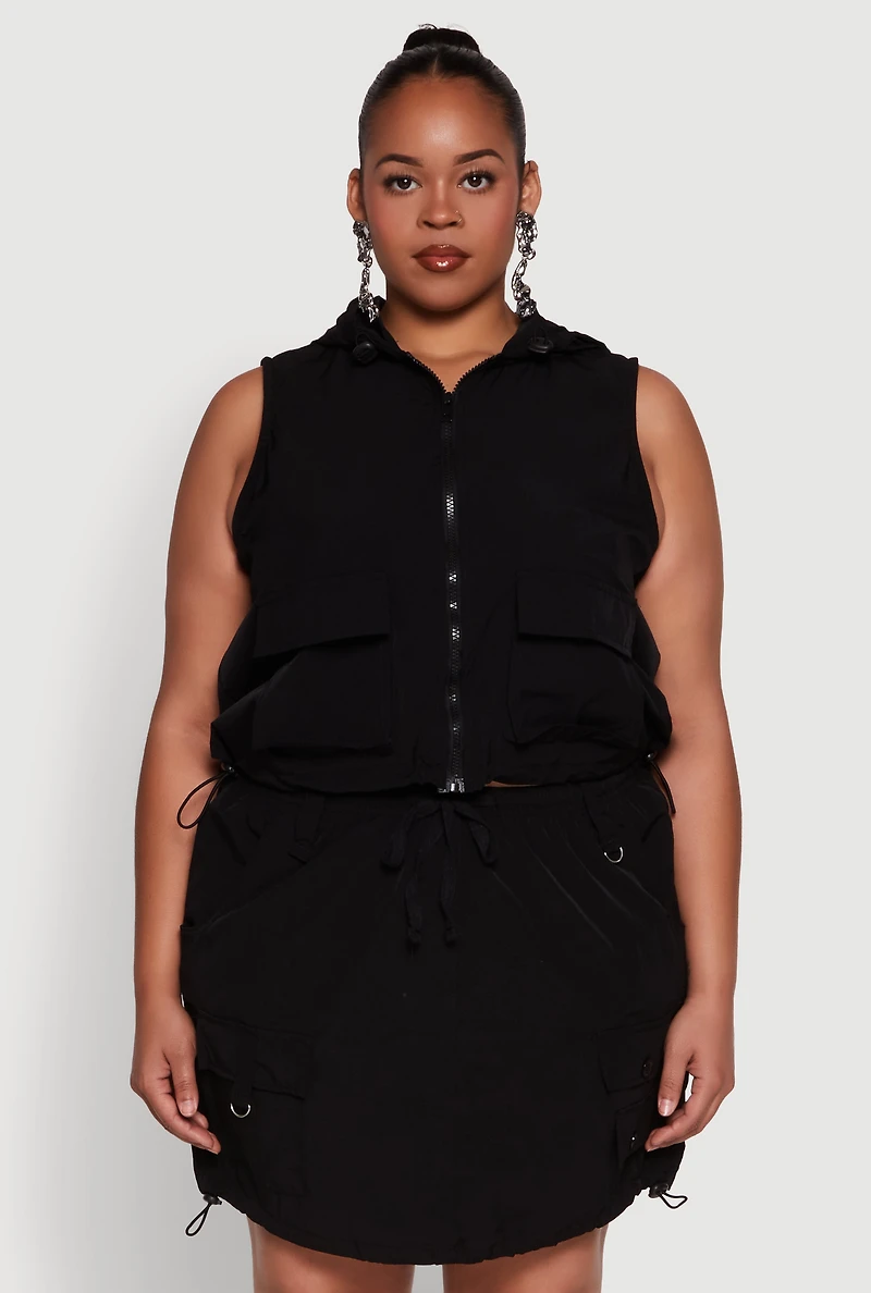 Womens Plus Cargo Pocket Windbreaker Vest,