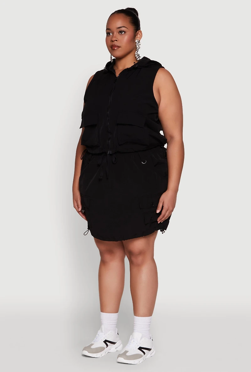 Womens Plus Cargo Pocket Windbreaker Vest,