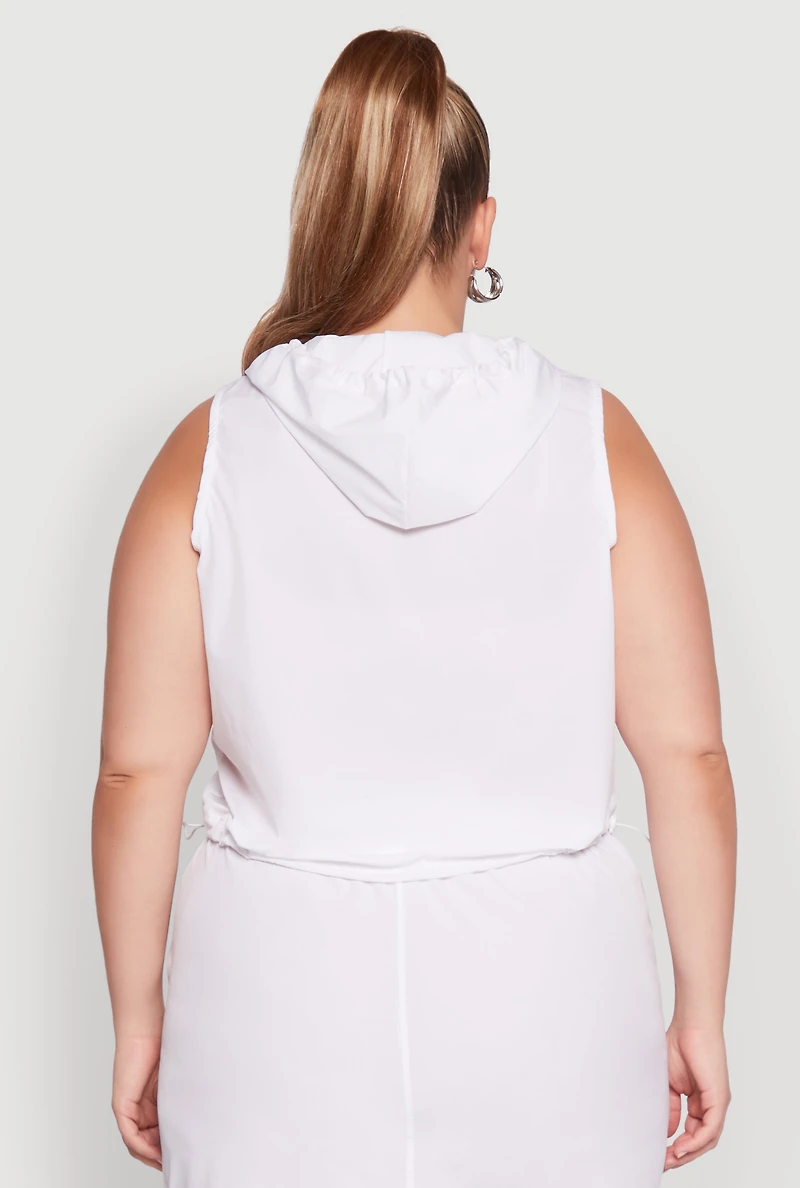 Womens Plus Size Cargo Pocket Windbreaker Vest, White, Size 1X