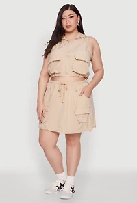 Womens Plus Size Cargo Pocket Windbreaker Vest, Beige, Size 1X