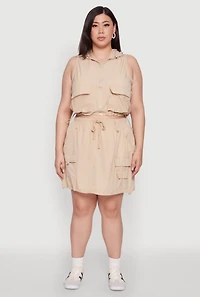Womens Plus Size Cargo Pocket Windbreaker Vest, Beige, Size 1X