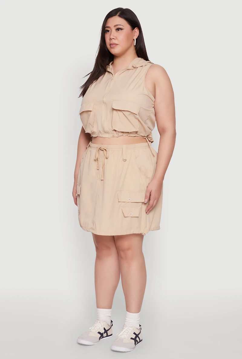 Womens Plus Cargo Pocket Windbreaker Vest,