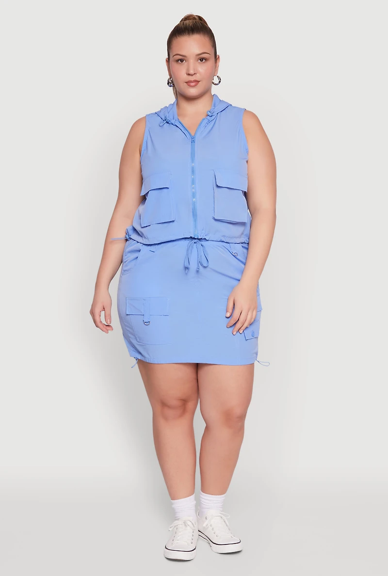 Womens Plus Size Cargo Pocket Windbreaker Vest, Blue, Size 2X