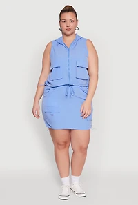 Womens Plus Size Cargo Pocket Windbreaker Vest, Blue, Size 2X
