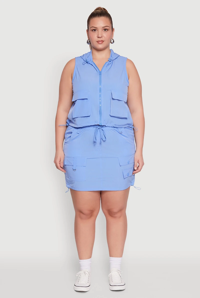 Womens Plus Size Cargo Pocket Windbreaker Vest, Blue, Size 2X